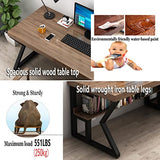 IKVODEOS Computer Desk Modern Metal Solid Wood Computer Desk, Home Office Writing and Reading Workstation