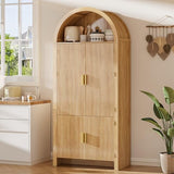 OFIKA 71" Arched Kitchen Pantry Cabinet, Fluted Wood Storage with 3 Adjustable Shelves & 6 Door Shelves
