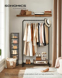 SONGMICS Clothes Rack with Wheels, Clothing Rack for Hanging Clothes, 25.4 mm Metal Garment Rack with Dense Mesh Storage Shelf, Black UHSR25BK