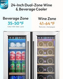 EUHOMY Wine and Beverage Refrigerator, 24 Inch Dual Zone Wine Cooler