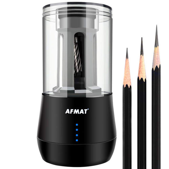 Rechargeable Long Point Pencil Sharpener for Artist, 3 Point Options, Auto Stop, 8-25mm Super Long Tip, Electric AFMAT