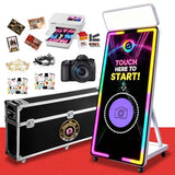 Mirror Photo Booth 65" with Camera and Printer,43'' Interactive Touch Screen Magic Mirror Photo Booth Built-in Mini PC, Instant Print and Share APP Remote RGB Light for Professional Party Photograph
