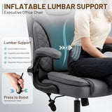 Hayelf Ergonomic Office Chair, PU Leather High Back Executive Chair with Adjustable Inflatable Lumbar Support and Padded Flip-Up Arms