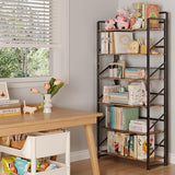 JSB No Assembly Folding Bookshelf, 6 Tier Industrial Metal Book Shelf for Storage