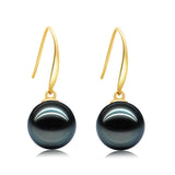 Raivari 18K Gold Diamond 9-10mm Tahitian Black Pearl Drop Dangle Earrings,4A Quality Round South Sea Cultured Pearl Hook Earrings Gifts For Women