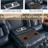 URRED Power Loveseat Recliner Sofa with Massage and Heat，Dark Blue