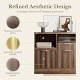 3 Drawer File Cabinet, Fluted Wood Lateral Filing Cabinet with Charging Station for Home Office