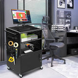 Mobile AV Cart with Locking Cabinet & Wheels, Heavy Duty Rolling Media Cart with Customized Pegboard & Hooks