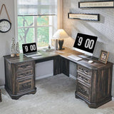 T4TREAM 59" L Shaped Executive Desk with Drawers,Farmhouse Wood Computer Desk