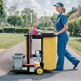 3 Shelf Commercial Traditional Plastic Janitor Cart, with 2 Yellow 25 Gallon Vinyl Bag & Rubber Gloves for Restaurant Hotel Home