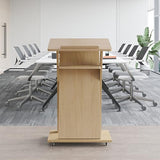 Portable Wooden Podium on Wheels – Lightweight EasytoUse Lectern for Conferences Reception Areas Speeches and Presentations – Quick Setup and Mobility