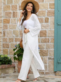 AUGCONE Cardigan Sweaters for Women Crochet Lightweight Summer 3/4 Sleeve Kimonos Long Knit Open Front(White, XL
