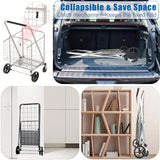 Foldable Double Basket Trolley with 360° Swivel Wheels, Dense Metal Mesh Bottom Utility Carts for Condo/Laundry