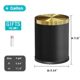 YOJIA 4 Gallon Bathroom Trash Can with Lid, Black Leather Garbage Can, Modern, Bedroom Wastebaskets, for Kitchen Powder Room Hotel Office (15L Black)