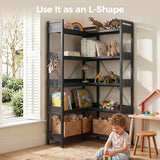 GTPLAYER 5-Tier Corner Bookshelf, L-Shaped Metal Frame Shelf with Tall 14" Shelves, Plant Stand and Storage Rack for Small Spaces, Living Room and Home Office, Black