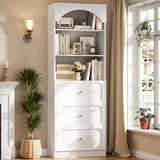 Cyclysio 80" Tall Bookshelf with 3 Drawers, Arched Bookcase with 3 Open Shelves