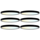 LUXRITE 9 Inch LED Flush Mount Ceiling Light, LED Surface Mount, 5CCT 2700K-5000K, 1500 Lumens, CRI90, 110° Beam Angle, 18 Watt, Dimmable, Wet Rated & UL Listed, Round Slim + Black Trim (6 Pack)