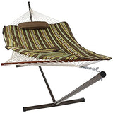 Sunnydaze Rope Hammock with Stand for Outside- 275-Pound Capacity - Includes 12-Foot Hammock Stand, Spreader Bar, Pad, and Pillow - Desert Stripe