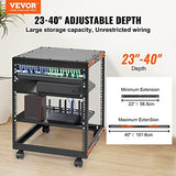 VEVOR 12U Open Frame Server Rack, 23-40 in Adjustable Depth, Free Standing or Wall Mount Network Server Rack, 4 Post AV Rack with Casters, Holds All Your Networking IT Equipment AV Gear Router Modem