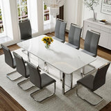 MEMUY 79" Dining Table Set for 8, White Gloss Kitchen Table with 8 PU Chairs