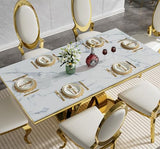 HomVent 68''Gold Faux Marble Dining Table Set with 6 Leather Chair