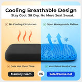 SelectSoma Super Large Gel Seat Cushion for Long Sitting - 18.5" x 17.5" - Breathable Cooling Design - Pressure Relief for Sciatica