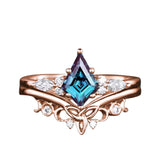 10k Gold Alexandrite ring set Promise Ring Set Alexandrite rings for womens Vintage Wedding Ring Set Birthday Mothers day