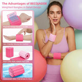 BECOJADDE Wrist Weights Ankle Weights for Women 1 Pair (2.2 lb Each) Silicone Magnetic Leg Arm Weighted Bracelet for Home Yoga Pilates, Pink Blush