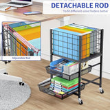 3-Tier Rolling File Cart, Metal Storage Drawer Cart with 2 Sliding File Trays