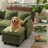 Ihanherry 107" Modular Sectional Cloud Sofa, U Shaped 6 Seat Chenille Couch with Movable Ottomans and 48" Deep Seat