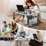 Lap Desk for Bed Adjustable Height, Foldable Bed Table with Storage Drawer, Tablet Slot & Cup Holder