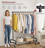 SLEEPING LAMB Heavy Duty Clothing Racks for Hanging Clothes Rack, 43" Wide Rolling Garment Rack Metal Clothing Hanger Rack with Wheels (Black)