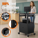 Steel Large AV Cart with Extra Storage - Adjustable Height Cart with Locking Cabinet
