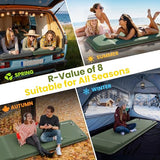 Feelnais Camping Sleeping Pad, Built-in Foot Pump Inflatable Sleeping Pads, Memory Foam Mattress with Pillow, 4 Season Camping Mattress Pad, Camping Essentials Gear for Tent, Car, Hiking - Green