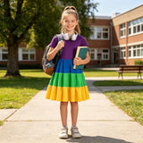 Girls Dresses Rainbow Summer Skater Dress Toddler Kids Color Block Tiered Twirly School Sundress Size 5t Purple 4-5 Years