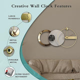 PSYCHE GOD Mid Century Modern Large Silent Wall Clock Non Ticking, Giant Round Decorative Metal Wall Clock Big Unique Fancy Wall Decor for Living Room Bedroom Entryway Office, 47" X 25", Black Gold