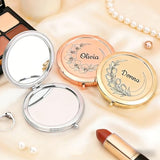 CHENGXINXINXI 2 Pieces of Personalized Engraved mini Portable Double-Sided Makeup Mirror, which can be Engraved with Birthday Flowers and Names. It is a for Young Girls and Female Friends.