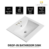 20"W x 18"D Drop In Bathroom Sink with 4-in Centerset & 3 Faucet Holes, Los Flexi 20 Inch Rectangular White Ceramic Vanity Sink with overflow, Modern Bathroom Vessel Sink for Vanity Top