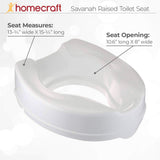 Homecraft Savanah Raised Toilet Seat with Lid, 4" Elevated Seat for Seniors, Universal Fit for Most Standard Toilets, Portable & Tool-Free, Seat Riser, Ergonomic Design, White
