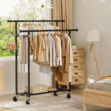 Clothes Rack, Double Rods Rolling Clothing Rack for Hanging Clothes, Portable Garment Rack with Wheels, Coat Rack Wardrobe Closet Load 240 LBS, Black