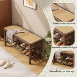 SOBIBO Bamboo Shoe Rack Bench with Rattan Seat, 3-Tier Shoe Storage Bench, Entryway Bench for Hallway, Walnut-31.5 inches