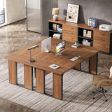 63" Executive Desk, Modern Office Desk with Privacy Panel & Metal Frame, Large Computer Desk for Home Office (Brown & Black, Only Table)