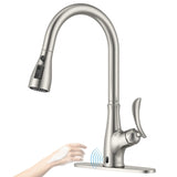 APPASO Touchless Kitchen Faucet with Pull Down Sprayer, Motion Sensor Hands Free Single Handle Kitchen Sink Faucets, Brushed Nickel, 1 or 3 Holes Compatible, 3 Modes Sprayer