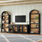3-Piece Retro TV Stand for TVs Up to 70", Two-Tone Wood Grain