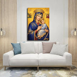 Our Lady of Perpetual Help Virgin Mary Canvas Wall Art, Traditional Byzantine Icon Mother of God And Christ Child Oil Painting Poster, Catholic Religious Spiritual Pictures for Living Room 24x36inch(