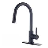 TOYWIA Kitchen Faucets with Pull Down Sprayer, Matte Black Single Handle High Arc Stainless Steel Sink Faucet with Deck Plate, 1 or 3 Hole Deck Mount for RV, Bar, Farmhouse, Laundry, Outdoor