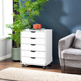 5-Drawer Chest, Wood Storage file Cabinet with Wheels, White DEVAISE