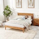 Softa Venso Queen Solid Wood Bed Frame with Headboard, 1100 Lbs Heavy Duty Rubberwood Platform Bed, 15-Min Tool-Free Assembly, Quiet Stable Support, Japanese Japandi Design, No Box Spring Needed