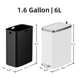Stainless Steel Bathroom Trash Can with Lid Soft Close,1.6 Gallon Slim Garbage can