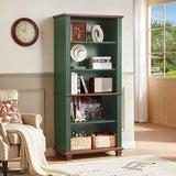SAVOR LIFE 70" Tall Green Bookshelf,5 Tier Wooden Book Shelf with Adjustable Shelves & Wood Legs